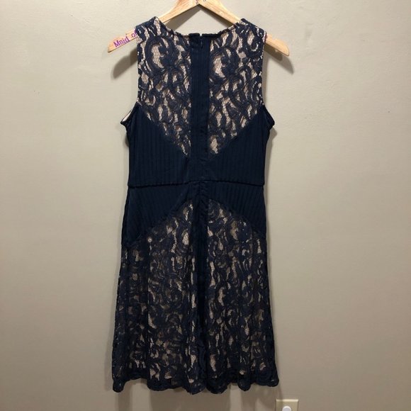 {The Limited} Navy Stretch Lace Fit n Flare Dress - Picture 6 of 8